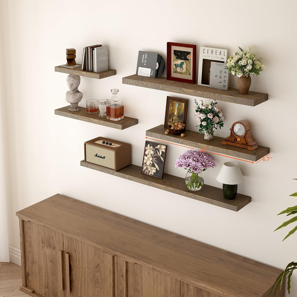 BGMG 30 inch Distressed Walnut Floating Shelves for Wall,High End Solid Real ...