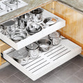 Pull out Cabinet Organizer, Wider Expandable(14"-24") Heavy Duty Slide out Drawers Fixed with Adhesive Nano Film for Pots, Roll out Shelf Storage for Kitchen Cabinet Organization(White-1pc)(3 Rails)