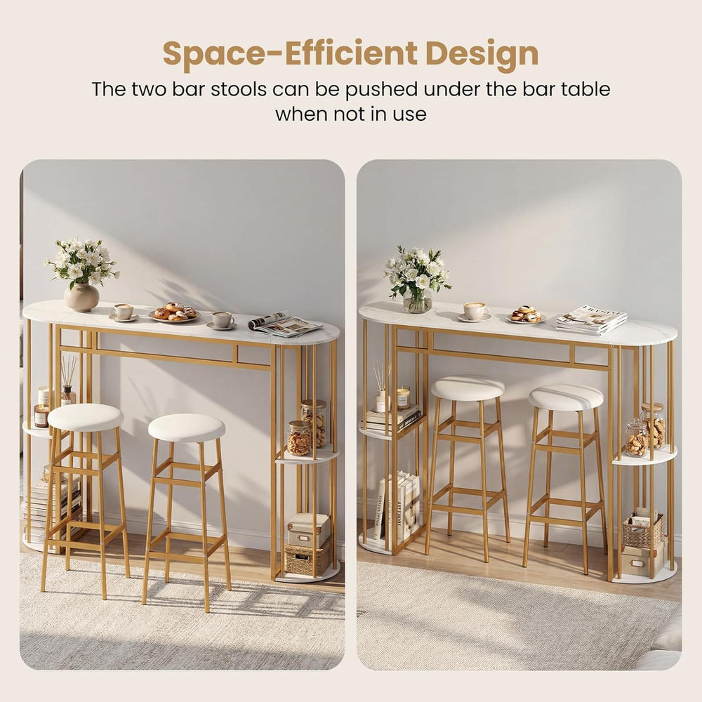 COSTWAY Bar Table Set for 2 with Storage Shelves, 60" Dining Table &...