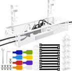No Drill Under Desk Cable Management Tray, SONATURE 15.7" Cord Organizer for Table, Clamp Mount Desk Cable Management, Premium Carbon Steel Cable Organizer for Office, Home (White)