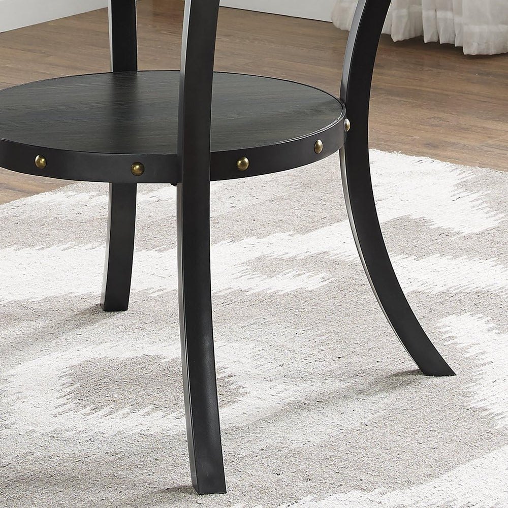 Roundhill Furniture Biony Espresso Wood Dining Set with 4 Fabric Nailhead Cha...