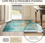 Washable Area Rugs 7'x9' Non-Slip Modern Abstract Soft for Living Room Entryway Bedroom Nursery, Print Pattern, Teal Blue Green Orange Rust Red Colorful