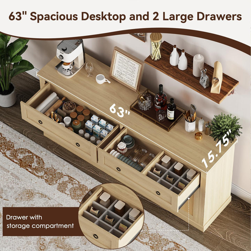 63'' Sideboard Buffet Cabinet with Storage, Modern Storage Cabinet wi...