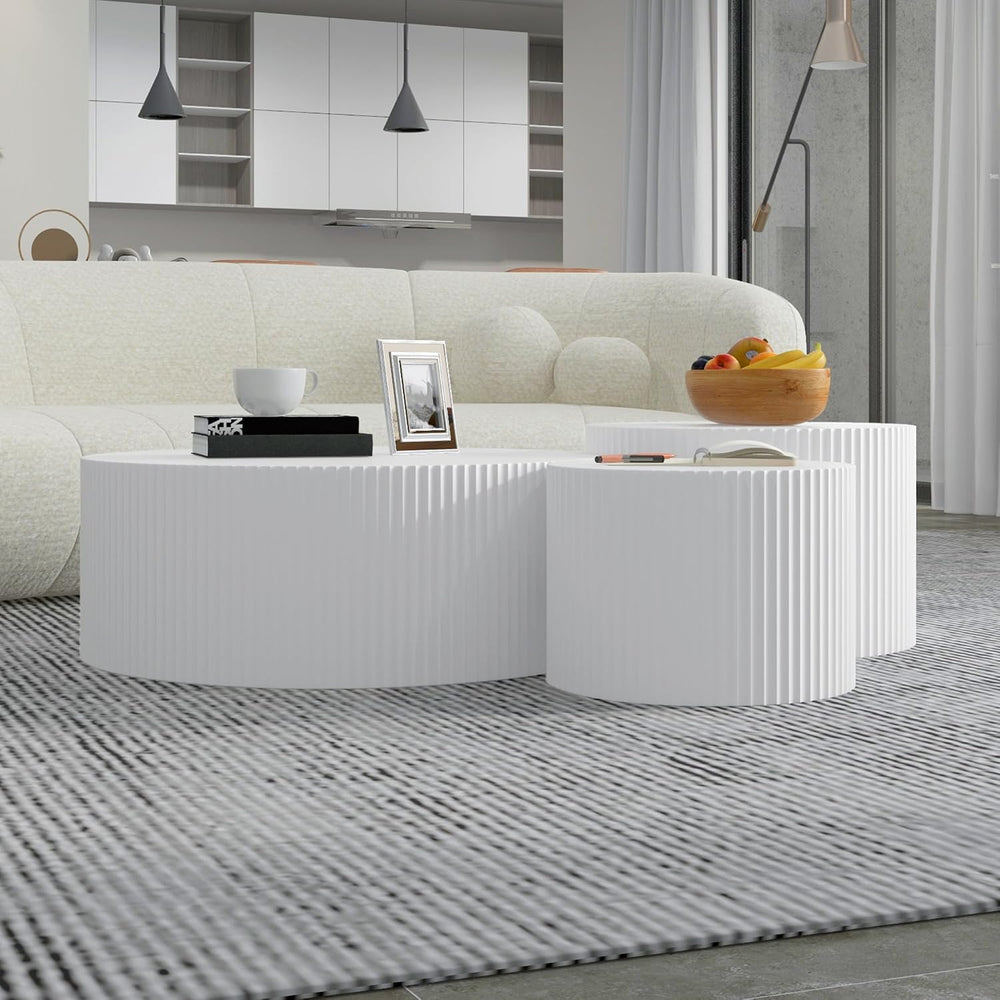 JUSTONE White Round Coffee Table Set Side Table End Table for Living Room, Dr...
