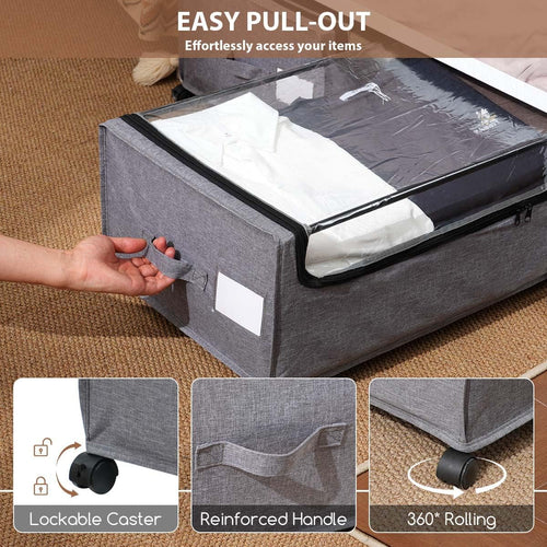 4-Packs Under Bed Storage with Wheels, Under The Bed Storage Drawers On Wheels, Rolling Underbed Drawers, Lockable, Heavy Duty, XXXXL Size 90L