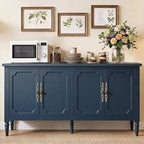 RoyalCraft 59" Buffet Cabinet with Storage, Vintage Sideboard with Adjustable Shelves & Carved Handle, Mid Century Modern Painted Credenza Coffee Bar for Kitchen, Dining Room, Navy Blue