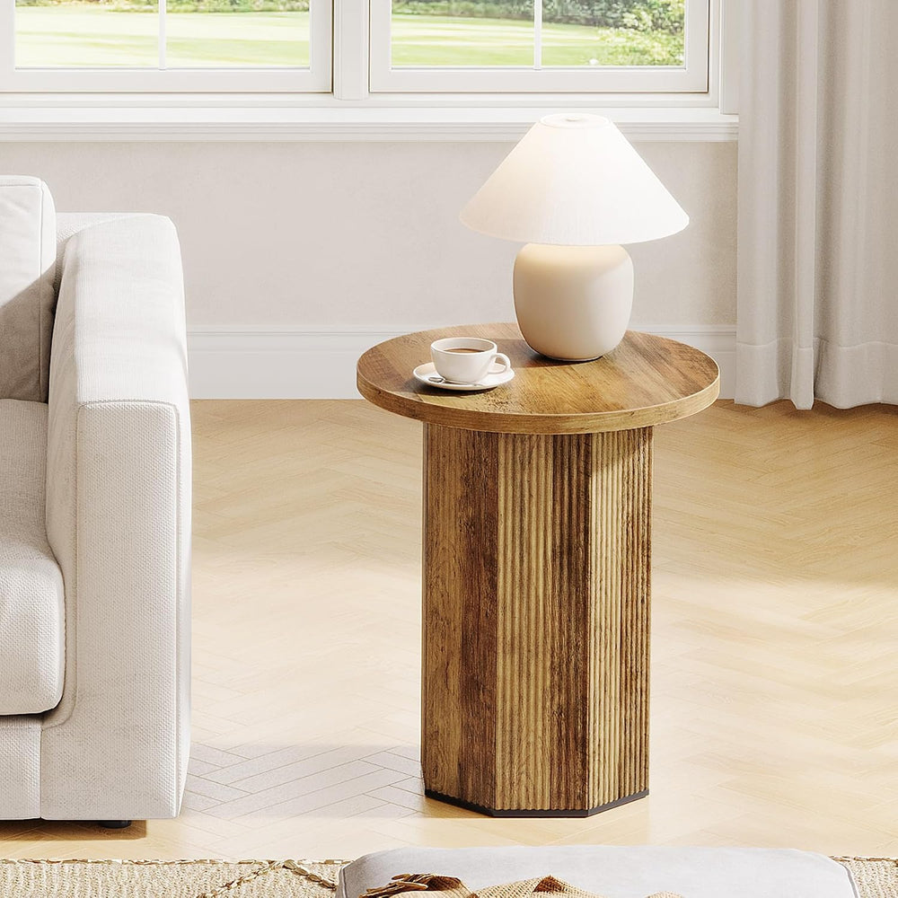 Tribesigns Round End Table, Farmhouse Fluted Side Table with Pedestal Base, W...
