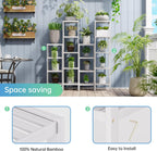 SMIBUY Bathroom Storage Shelf, 5-Tier Bamboo Rack Organizer, Multifunctional Shelving Unit for Living Room Bedroom Kitchen (White)