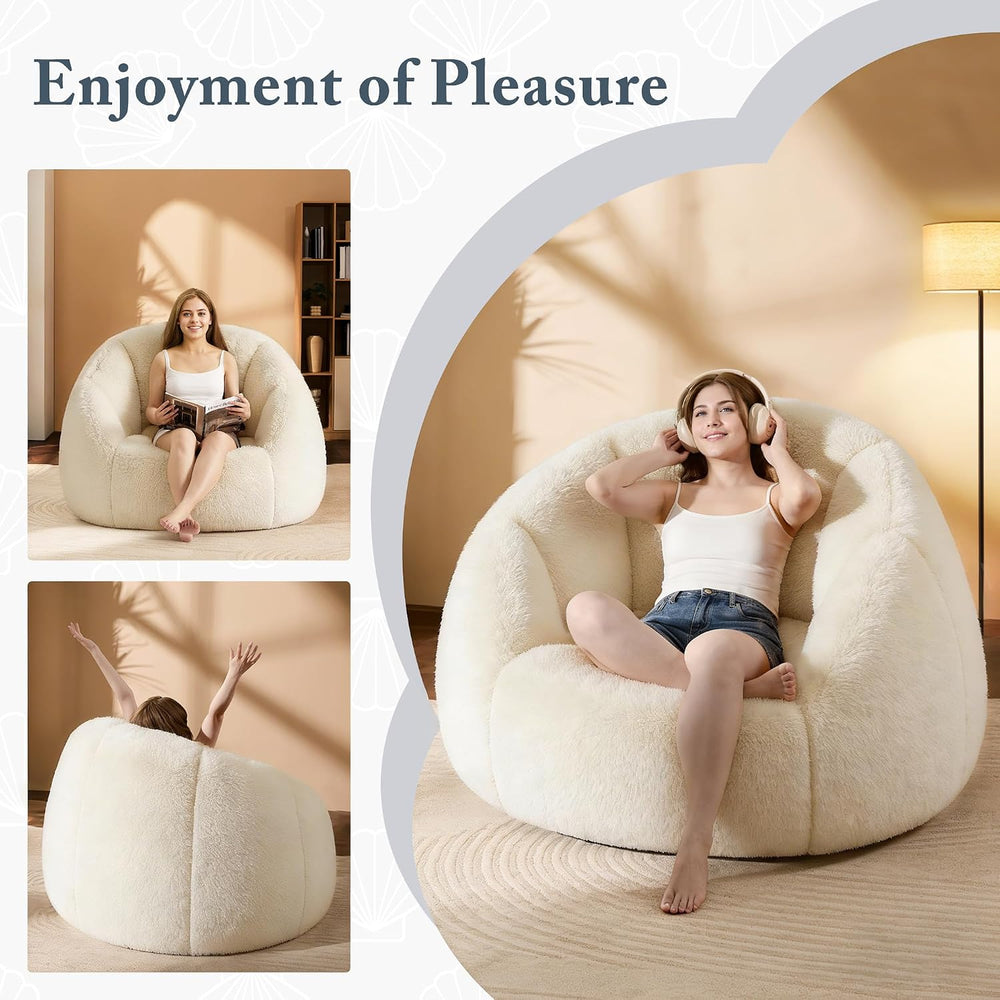 Oversized Bean Bag Chair with Footstool for Adults, Giant Fuzzy Accent Readin...