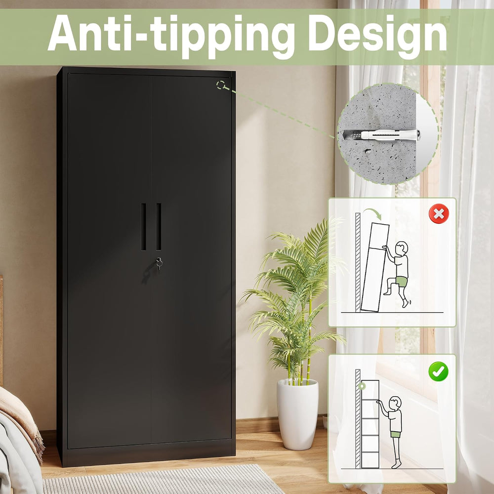 Metal Storage Cabinet, 72" H Garage Storage Cabinet with Doors and Adjus...