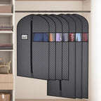 Univivi Suit Bags for Closet Storage and Travel, 40 Inch, 5 Pack, Black | Non-woven fabric, Breathable Suit Cover, Dustproof Hanging Storage Bag, Clear Window and ID Card Holder for Closet Storage