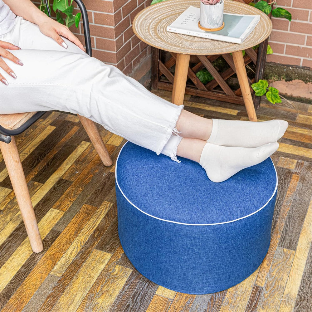 Outdoor Ottoman for Patio, Blue, Outdoor Pouf Footstool,20x20x12In | All-in-O...