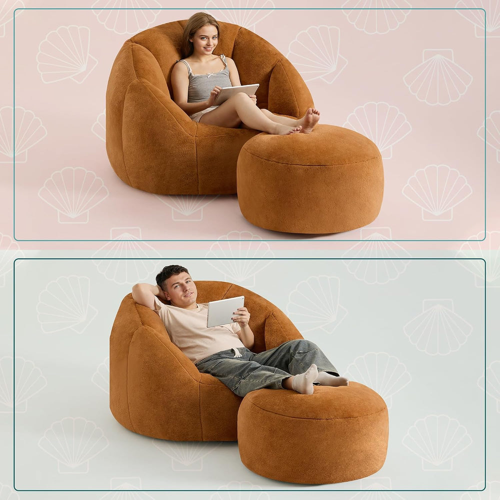 Gericco Giant Bean Bag Swivel Chair for Adults with Ottoman - Comfy Plush Rou...