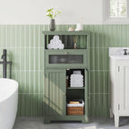 ChooChoo Bathroom Cabinet with Flip Glass Drawer,Freestanding | Adjustable Shelf & 1 Open Storage, Living Room, Hallway, Green