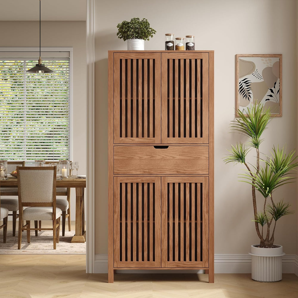 BVIUNTWO Farmhouse Wooden Kitchen Pantry Storage Cabinet, Tall Storage Cupboa...