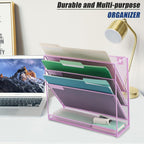EASEPRES Desk File Organizer Mesh 4-Tier, Hanging Wall Mount Document Organization Stand, Desktop Vertical Mail Paper Folder Holder Rack with Bottom Tray for Office Home Cubicle, Light Purple