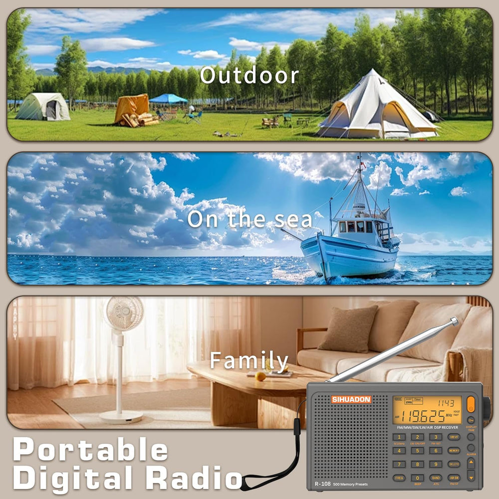 SIHUADON R-108 Portable Radio AM FM SW LW Airband, Small Retro Emergency Radi...