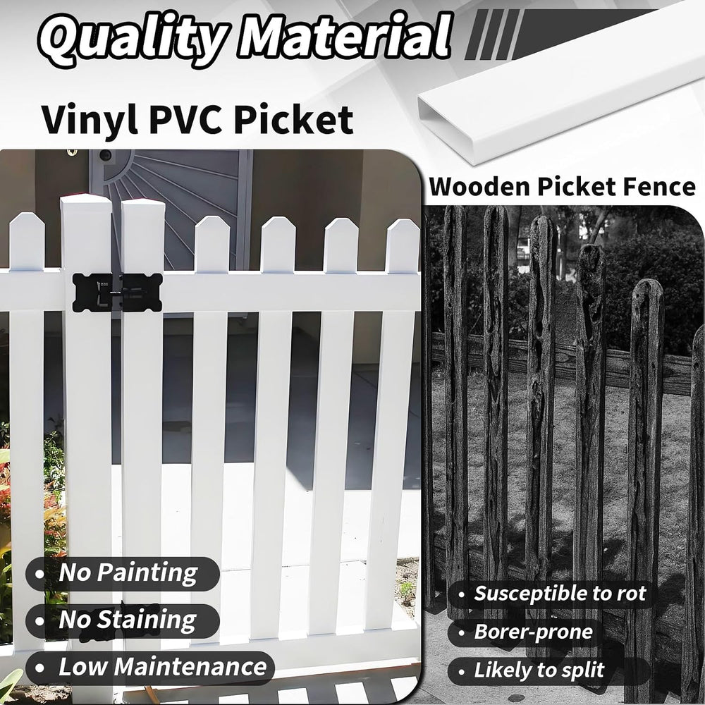 Yaocom 24 Pieces 7/8" x 3" PVC Picket Pack White Vinyl Picket Fence...