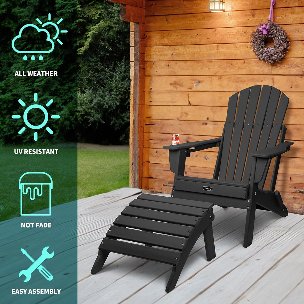 FUNBERRY Folding Adirondack Ottoman Set of 2, HDPE All Weather Outdoor Foot R...