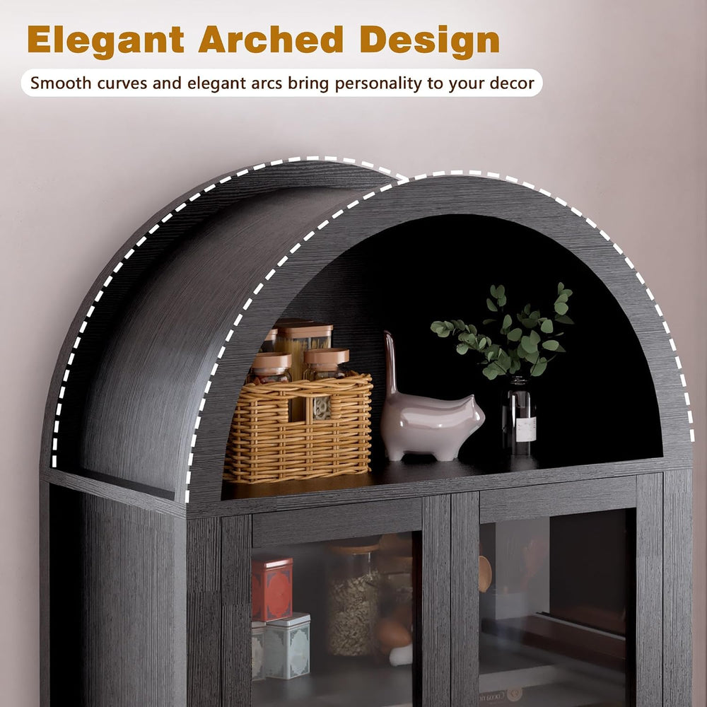 ZeHuoGe Fluted Tall Arched Pantry Cabinet with Adjustable Shelves, Elegant Di...