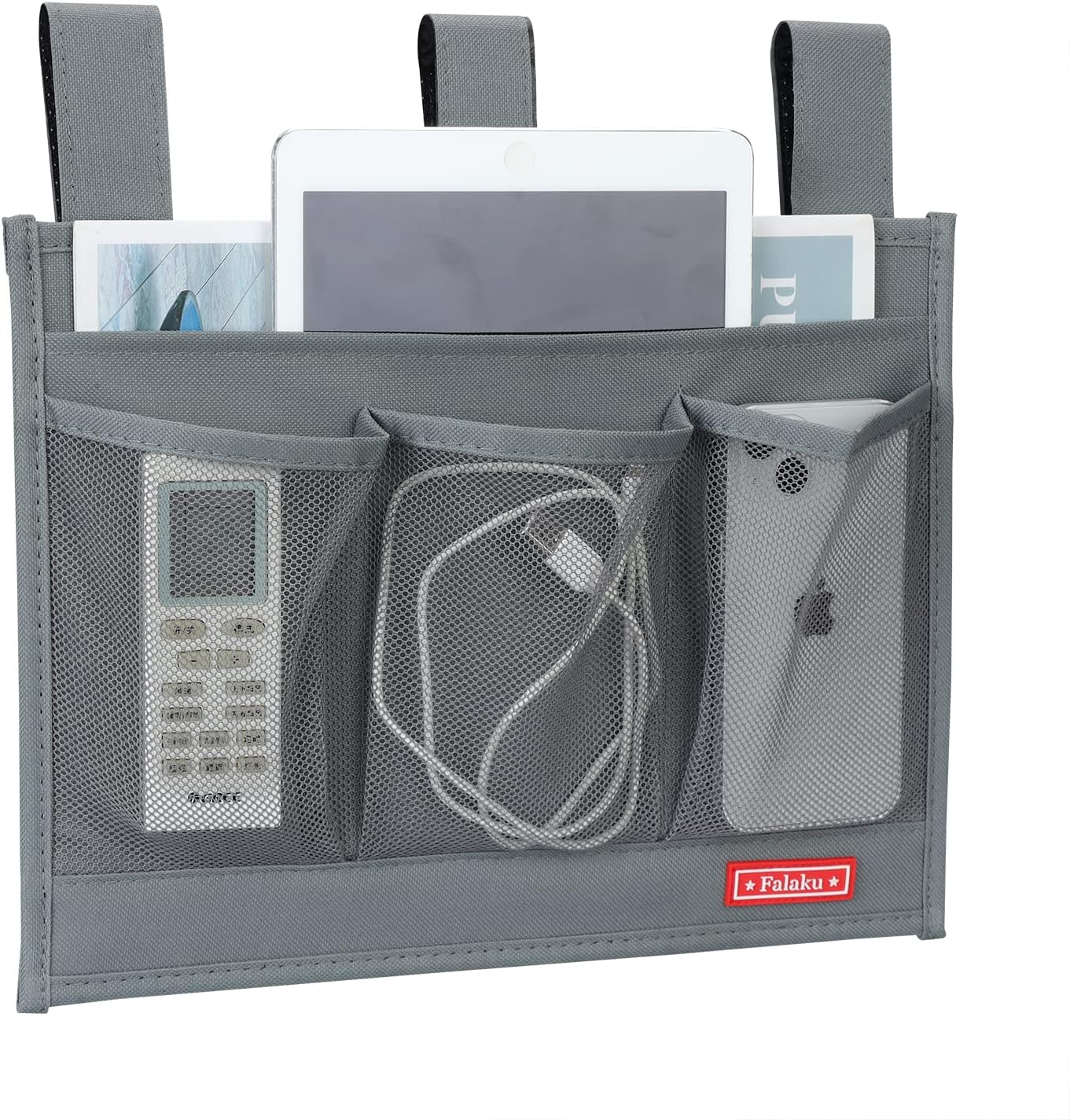 Hanging Bedside Caddy,Bedside Organizer Caddy for Bed Rails(4 Pockets-Grey)
