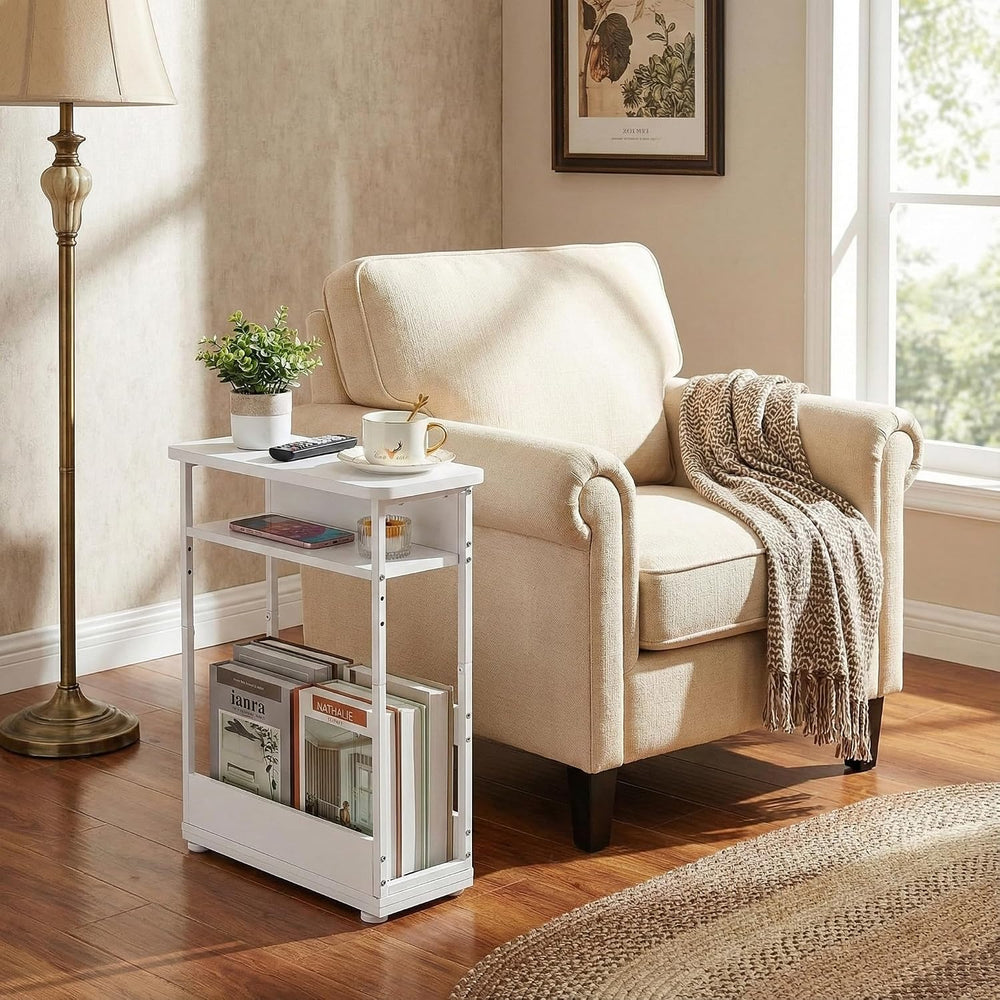 Narrow Side Table,3-Tier Slim End Table with Storage Shelf,Modern Sofa Table ...