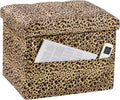 Bsketa Storage Ottoman Bench, 17" Folding Velvet Foot Rest,Leopard Print | Small Ottoman with Side Pockets, Thicker Foam Padded Seat, Livingroom, Dorm, Bedroom, Easy to install, 43L,17x13x13in