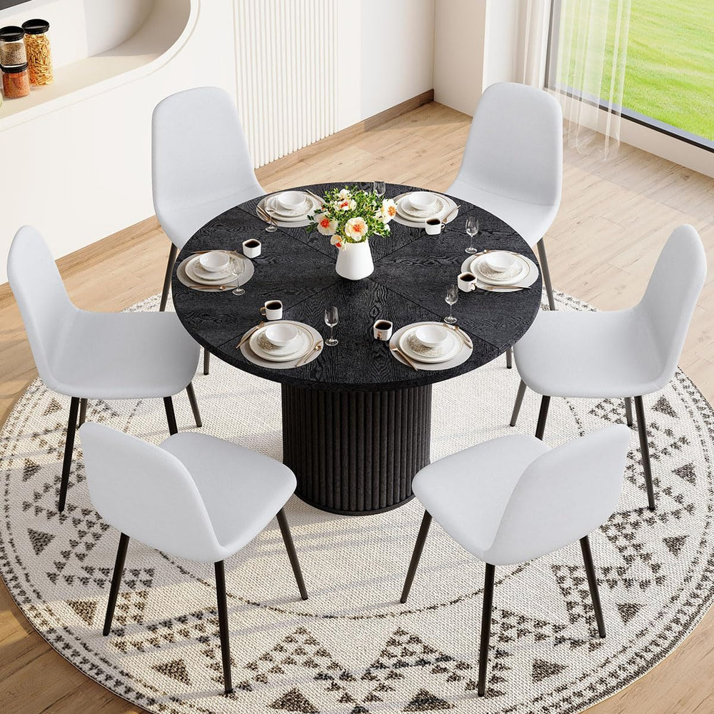 Round Dining Table Set for 6, Black Kitchen Table Set for 6 with 42''...