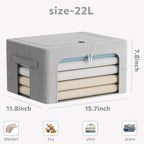 FHSQX 2 Pack Clothes Storage Bins Stackable Metal Frame Storage Box Foldable Linen Fabric Organizer with Carrying Handles and Clear Window (Light Gray, 15.7x 11.8x 7.8Inch)
