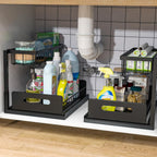 bukfen Under Sink Organizer, Pull Out Cabinet Organizer 2-Tier Slide Out Sliding Shelf Under Cabinet Storage Multi-Use for Under Kitchen Bathroom Sink Organizers and Storage ，2 Pack