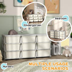 Qaba 3 Tier Kids Storage Unit, 9 Drawer Chest Toy Organizer Plastic Bins for Kids Bedroom Nursery Kindergarten Living Room for Boys Girls Toddlers, Cream White