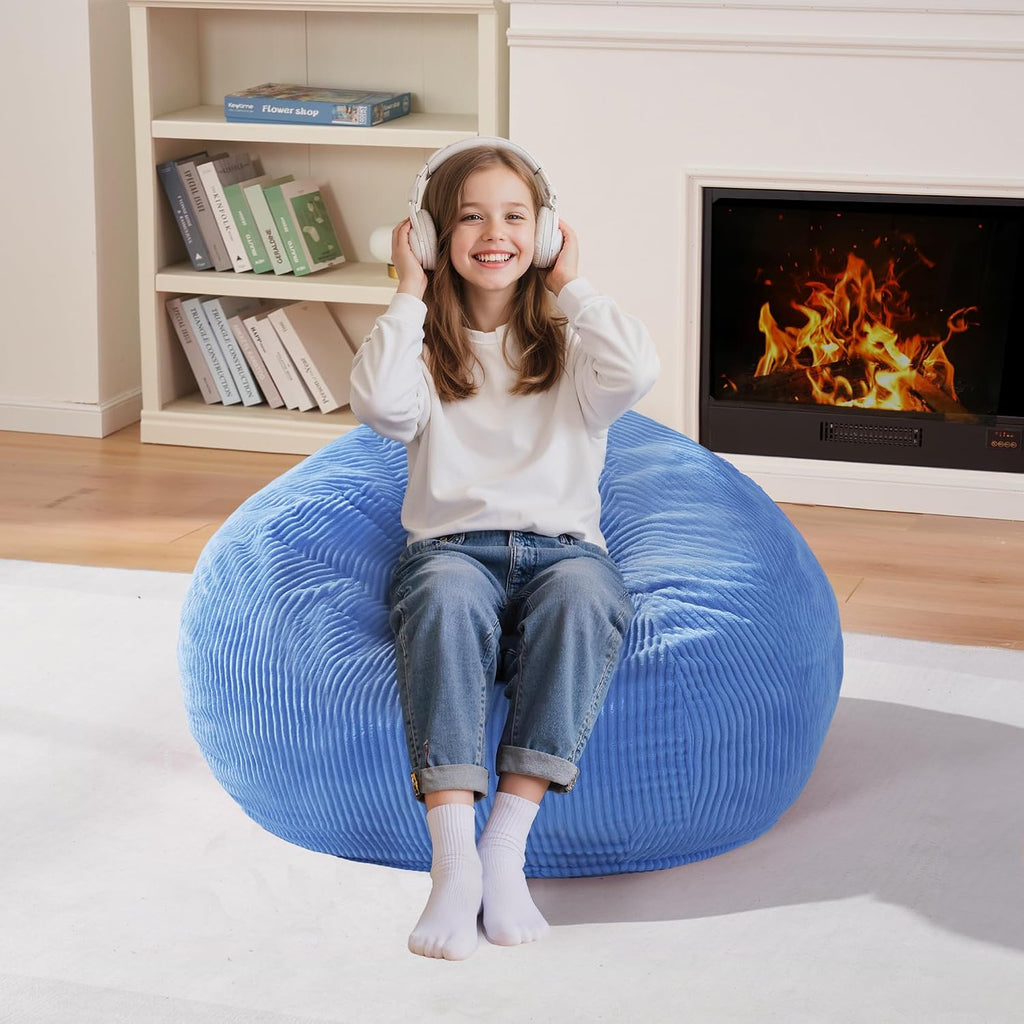 Homguava 2FT Bean Bag Chair,Teardrop Bean Bags Small Beanbag Chair with Memory Foam Filled and Ultra Soft Corduroy Cover for Living Room, Bedroom (Blue)