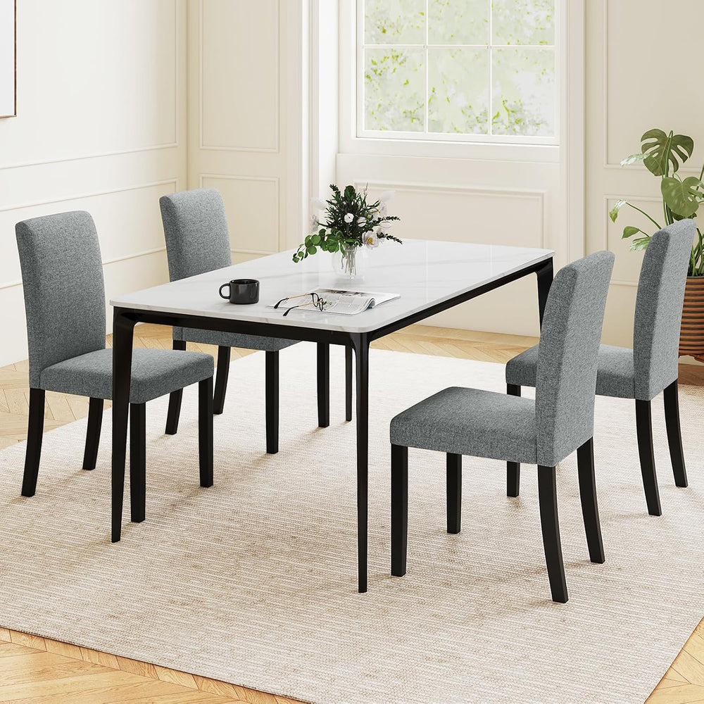 Giantex Upholstered Dining Chairs Set of 4, Mid-Century Modern Fabric Parson ...