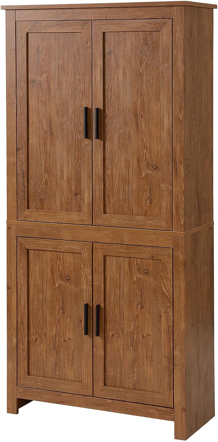 64in Tall Freestanding 4-Door Kitchen Storage Pantry Cabinet with 5-Tier Inte...