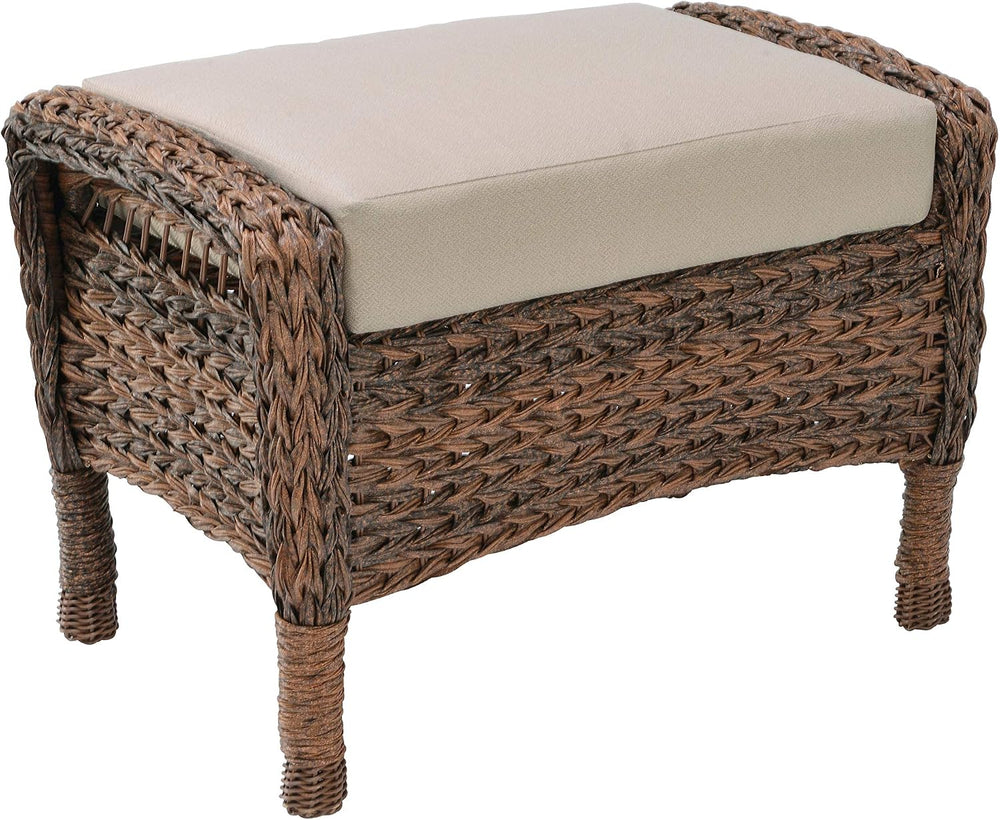 Modern Concept Faux Sea Grass Resin Rattan Ottoman, Dark Brown