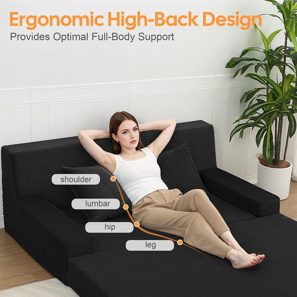 MeMoreCool 59" Couch Bed, Loveseat Futon Sofa, Small Space, Black | 59 i...