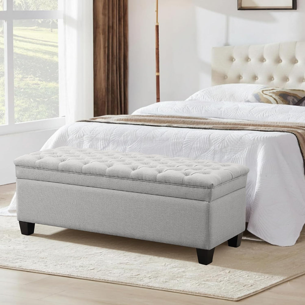 50" Storage Ottoman Bench, Rectangular End of Storage Bench, Upholstered...