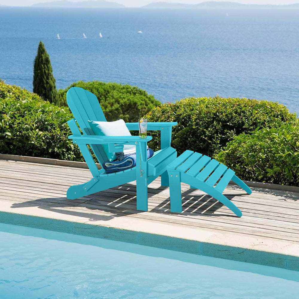 Adirondack Ottoman Set of 2, HDPE All Weather Patio Ottomans, Outdoor Footres...