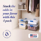 HOMZ 4-Pack Latching Lid, Small Clear Plastic Storage Bins w/ Lids, 15.5 Quart, Blue Latch - Stackable Container Boxes for Home, Bathroom, and Office Organization