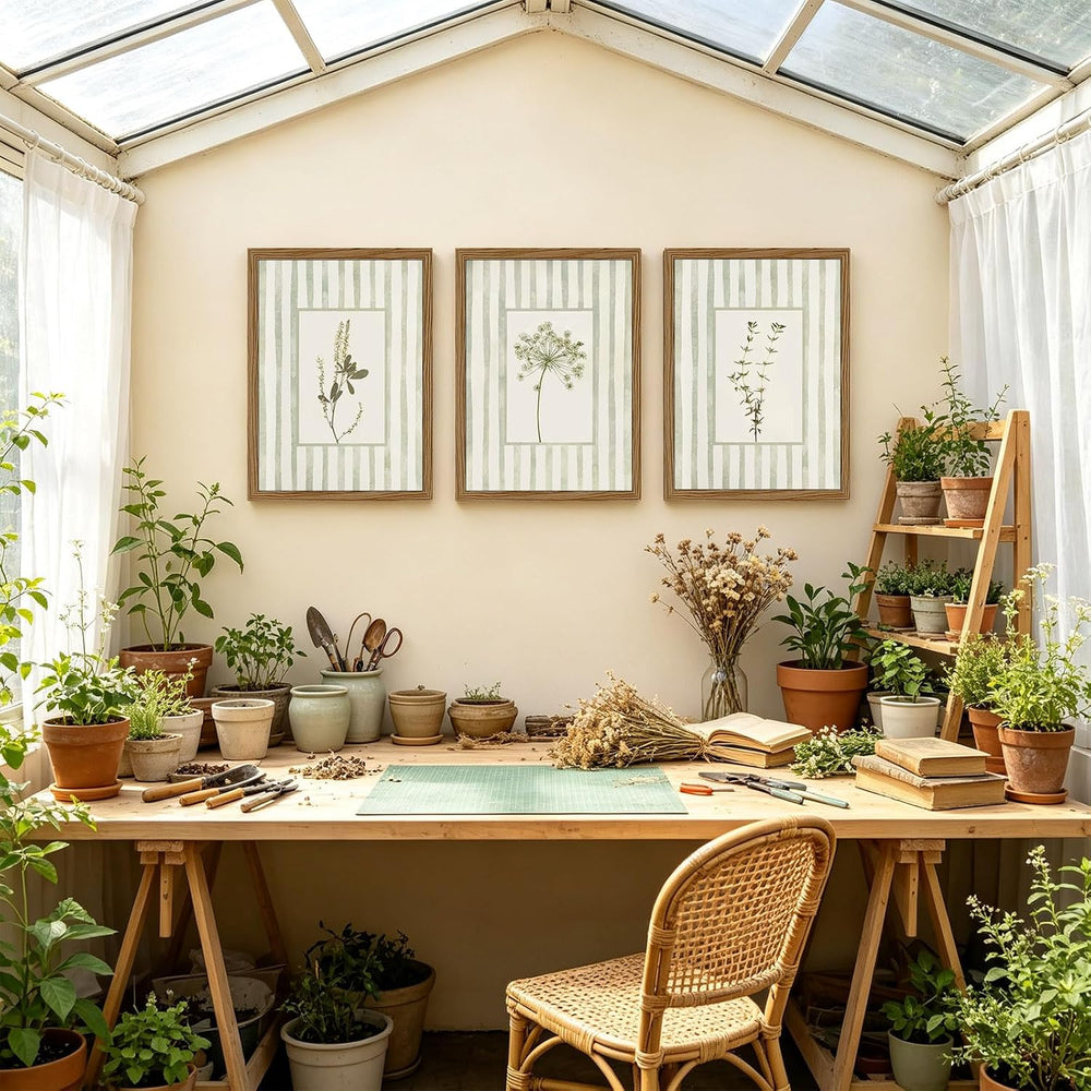 Sage Green Botanical Wall Art Decor Floral Print Flower Poster 12x16 Framed
