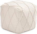 Anji Mountain Pouf Ottoman Foot Rest, Handmade Ottoman Pouf, Comfortable Foot Stool, Decorative Floor Seating for Living Room Decor, Bedroom & Home Décor Accent - Ivory
