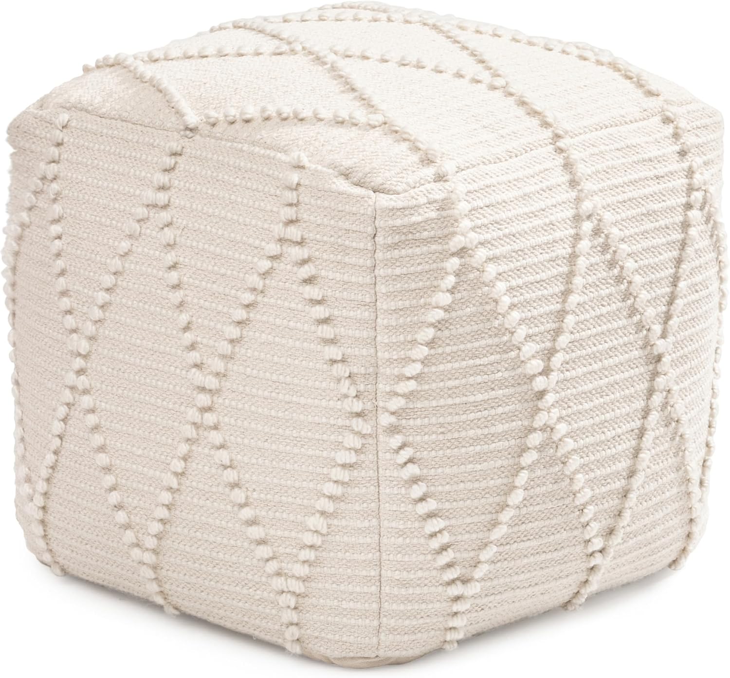 Anji Mountain Pouf Ottoman Foot Rest, Handmade Ottoman Pouf, Comfortable Foot Stool, Decorative Floor Seating for Living Room Decor, Bedroom & Home Décor Accent - Ivory