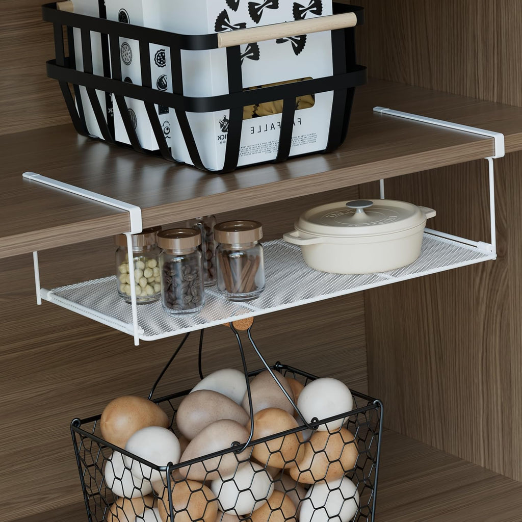 Foldable Metal Under Cabinet Organizer,Multi-Functional Hanging Storage Rack for Aluminum Foil,Plastic Wrap,Kitchen Wipes,Space-Saving,Tool-Free Install,Rust-Resistant,Ideal for Kitchen (Black)