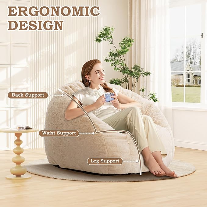 Giant Bean Bag Chair, Oversized BeanBag Couch for Adults, Large Bean Bag Sofa Chair with Filler, Shell-Shaped Floor Chair Soft & Cozy Couch with Back Support for Bedroom Living Room Dorm Apartment