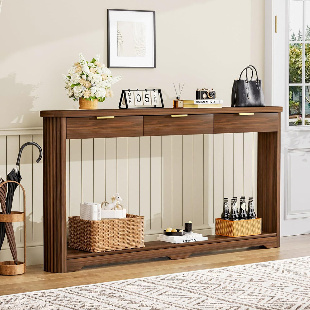 70'' Long Console Table with 3 Drawers, Fluted Entrytable Table with ...