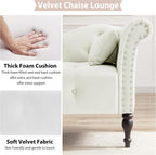 60" Chaise Lounge Indoor Velvet Button Tufted with Pillow, Nailhead Decorate Rolled Arm Chaise Lounge for Bedroom Living Room (White)