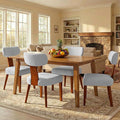 Dining Chairs Set of 4, Mid-Century Modern Upholstered Kitchen Chairs with Curved Backrest and Linen Fabric Seat, Wood Leg Accent Chairs for Dining Room, Living Room, Bedroom, Grey