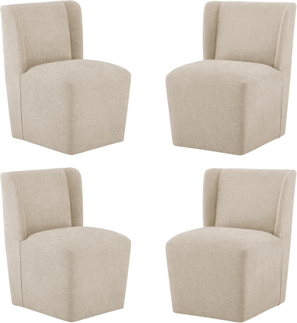 KISLOT Upholstered Dining Chairs Set of 4 with Casters, Sand | Wingback Moder...