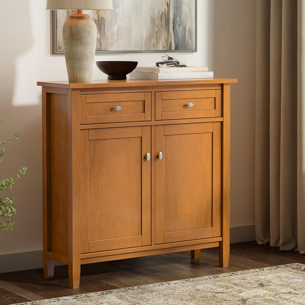 SIMPLIHOME Warm Shaker 36" Solid Wood Cabinet in Light Golden Brown