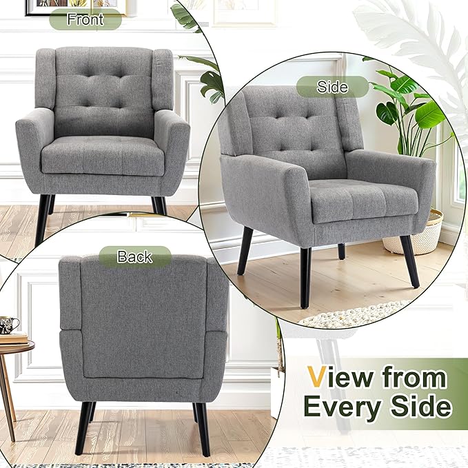 NicBex Modern Accent Chair for Living Room Upholstered Foam Filled Living Room Chairs with Metal Legs Linen Cozy Lounge Armchair for Living Room Bedroom,Light Grey